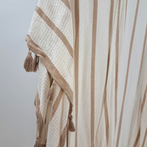 Do You Everything In‎ Love Kimono OS Coverup Tassel Trim White Tan Neutral Beach - Picture 3 of 7